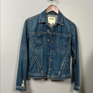 L’AGENCE Celine Slim Denim Jacket XS Blue Distressed Cotton Designer Classic